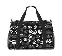 Borsa da viaggio con stampa di zampe bianche e nere, borsa da weekender, borsa da allenamento, borsa da yoga, borsone per oggetti personali per Audlts, Nero , Taglia unica