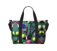 Borsa da viaggio con stampa divertente di racchette da tennis e palline da tennis, borsone da viaggio, borsa per oggetti personali, per viaggi, palestra, sport e weekend, Nero , Taglia unica