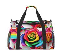Borsa da viaggio con stampa floreale arcobaleno rosa per weekender durante la notte borsa da viaggio borsa da viaggio donna uomo palestra bagaglio a mano, Nero , Taglia unica