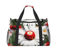 Borsa da viaggio con stampa floreale e margherita bianca, pieghevole, impermeabile, leggera, con tracolla