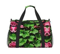 Borsa da viaggio con stampa floreale rosa edera con foglie primaverili borsa da viaggio borsa da viaggio borsa sportiva da portare sotto il sedile, nero, Taglia unica