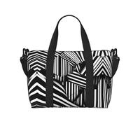 Borsa da viaggio con stampa geometrica bianca e nera, borsa da palestra di grande capacità, borsa a tracolla leggera da viaggio per il fine settimana, unisex