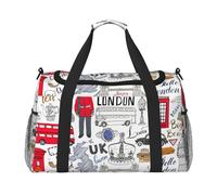 Borsa da viaggio con stampa "I Love London", borsa da weekender, per allenamento, yoga, borsone per oggetti personali, Nero , Taglia unica