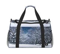Borsa da viaggio con stampa invernale con neve che cade nel parco, borsa da viaggio, borsa sportiva da portare sotto il sedile, nero, Taglia unica