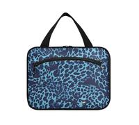 Borsa da viaggio con stampa leopardata blu con gancio, borsa per la cura della pelle impermeabile di design per il bagno delle signore Bolsa para maquillaje L