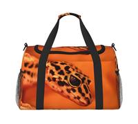 Borsa da viaggio con stampa leopardata con piccolo geco per weekender, borsa da allenamento, borsa da yoga, borsone per oggetti personali per Audlts, Nero , Taglia unica