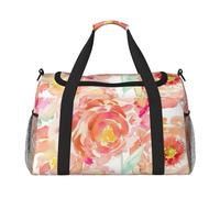 Borsa da viaggio con stampa peonia pesca, borsa da weekend, borsa da allenamento, borsa da yoga, borsone per oggetti personali per Audlts, Nero , Taglia unica
