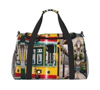 Borsa da viaggio con stampa tram Lisbona, borsa da palestra, borsa da palestra, borsa da viaggio essenziale per donne e uomini, borsa a tracolla, Nero , Taglia unica