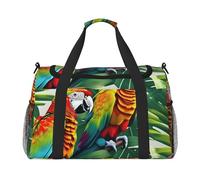 Borsa da viaggio con stampa tropicale con fiori e foglie pappagalli, elegante e pieghevole, con cerniera impermeabile, per le gite del fine settimana