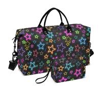 Borsa da viaggio con stelle cave colorate al neon borsa da viaggio borsa da palestra borsone da viaggio con borsa da toilette per aereo da viaggio impermeabile