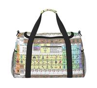 Borsa da viaggio con tavola periodica degli elementi, borsa da weekender, borsa da allenamento, borsa da yoga, borsone per oggetti personali, Nero , Taglia unica