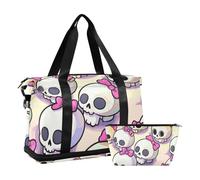Borsa da viaggio con teschio con fiocco carino borsa da viaggio per una notte con tracolla regolabile per viaggio grande capacità, Teschio carino fiocco, 1 size
