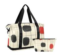 Borsa da viaggio con tracolla regolabile, per sport, grande capacità, colore: nero e rosso a pois giapponesi irregolari, Pois giapponesi irregolari neri rossi, 1 size