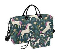 Borsa da viaggio con unicorni bianchi in stile cartone animato, borsa da viaggio, borsa da viaggio per sport e palestra con borsa da toilette multifunzionale, Cartoon Fantasy Unicorni bianchi, 1 size
