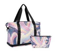 Borsa da viaggio con unicorno dei cartoni animati colore da sogno articolo personale borsa da viaggio weekender con borsa da toilette per viaggi di grande capacità, unicorni dei cartoni animati Colore