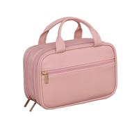 Borsa da viaggio cosmetica, astuccio per il trucco da viaggio, astuccio per il trucco in pelle PU a doppio strato - astuccio da viaggio portatile con separatore per donne e cosmetici, Rosa, Se référer