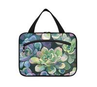 Borsa da viaggio cosmetica da appendere con illustrazione artistica succulenta verde viola con gancio, borsa cosmetica impermeabile essenziale di design per il viaggio deve toilette estuche para