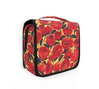 Borsa da viaggio cosmetica retrò con rosa rossa con pittura a olio con gancio per appendere borsa portatile kit per gli uomini con scomparti e maniglia