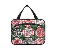 Borsa da viaggio da appendere con fiori rossi e verdi a pois rosa kit da toilette con gancio, accessori di design kit da toilette per accessori Must Haves Vacation cartera para maquillaje, Fiori di