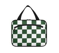 Borsa da viaggio da appendere con motivo a scacchi verde e bianco con gancio, borsa da toilette di design da appendere per viaggiatori da viaggio maleta para maquillaje L