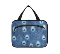 Borsa da viaggio da appendere con piume di pavone blu per articoli da toeletta con gancio, borsa da trucco essenziale per le donne zaino in spalla maletín para maquillaje L