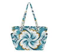 Borsa da viaggio da donna, borsa da viaggio per lavoro, viaggi, palestra, con custodia per computer portatile da 14 pollici, stile nordico fiocco di neve, motivo cachemire, fiore blu ciano