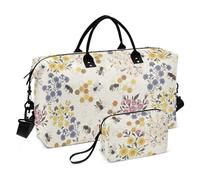 Borsa da viaggio da donna con fiore di campo e ape, borsa da allenamento sportiva da viaggio per la notte, con cinghia regolabile, per allenamento, multifunzionale, Ape Millefiori, Set of 2