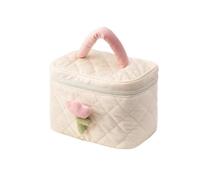 Borsa da viaggio da donna con fiori di tulipano grande capacità borsa cosmetica in velluto a coste borse con cerniera portatile organizer per il trucco, Borsa Secchiello Beige, Taglia unica