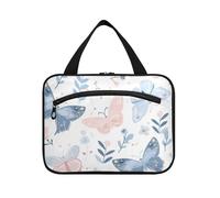Borsa da viaggio da donna con gancio, con farfalla, blu pastello, lavabile, borsa per il trucco cosmetico per le donne che viaggiano hotel maletín para maquillaje, Farfalla blu pastello, M, casual