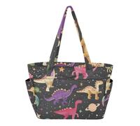 Borsa da viaggio da donna con porta bicchieri, motivo: dinosauri | Scomparto per computer portatile, design trapuntato