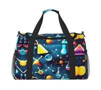Borsa da viaggio da donna con stampa astratta di scienza chimica Weekender durante la notte Carry On Bag Gym Bagagli Borsa da viaggio, nero, Taglia unica