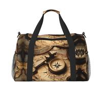 Borsa da viaggio da donna, con stampa di bussola e vecchia mappa del mondo, borsa da viaggio, accessori da viaggio, Nero , Taglia unica