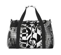 Borsa da viaggio da donna, con stampa di chiavi musicali a tema musicale, borsa da viaggio, accessori da viaggio, Nero , Taglia unica