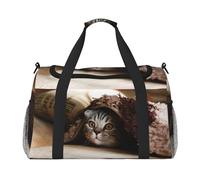 Borsa da viaggio da donna, con stampa di gatto sotto la coperta, borsa da viaggio, borsa da viaggio, accessori da viaggio, Nero , Taglia unica