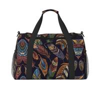 Borsa da viaggio da donna, con stampa di piume di pavone, borsa da viaggio, borsa da viaggio, borsa da viaggio, accessori da viaggio, Nero , Taglia unica