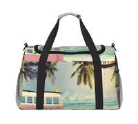 Borsa da viaggio da donna, con stampa di scene di mare, autobus, spiaggia, borsa da viaggio, borsa da viaggio, accessori da viaggio, Nero , Taglia unica