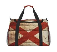 Borsa da viaggio da donna, con stampa di una cartolina in legno antico con motivo bandiera dell'Alabama, borsa da viaggio, accessori da viaggio, Nero , Taglia unica