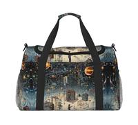 Borsa da viaggio da donna con stampa fisica con stampa Weekender durante la notte Borsa da palestra Borsa da viaggio, nero, Taglia unica
