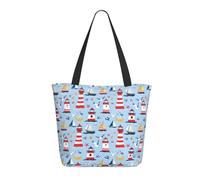 Borsa da viaggio da donna, da lavoro, alla moda, leggera, con stampa di gabbiani, faro, ancora, borsa da spiaggia, borsa da spiaggia, con cerniera