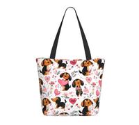 Borsa da viaggio da donna da lavoro, alla moda, leggera, con stampa di un simpatico cane con palloncino e cuore, borsa da infermiera, borsa da spiaggia da donna, grande borsa tote con cerniera