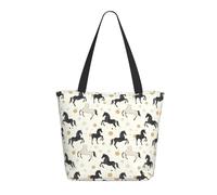 Borsa da viaggio da donna da lavoro, alla moda, leggera, vintage, con stampa di cavalli neri e bianchi, borsa a tracolla da infermiera, borsa da spiaggia da donna, grande borsa tote con cerniera