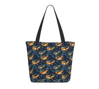 Borsa da viaggio da donna, da lavoro, con stampa di squalo fiamme dorate, leggera, borsa da infermiera, borsa da spiaggia da donna, alla moda, grande, con cerniera