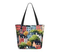 Borsa da viaggio da donna, da lavoro, leggera, alla moda, con stampa di città dei cartoni animati, borsa a tracolla da infermiera, borsa da spiaggia da donna, grande borsa tote con cerniera