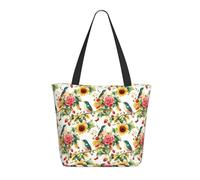 Borsa da viaggio da donna, da lavoro, leggera, alla moda, con stampa di girasoli e uccelli, borsa da infermiera, borsa da spiaggia da donna, grande borsa tote con cerniera