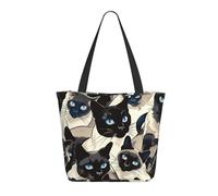 Borsa da viaggio da donna, da lavoro, leggera, con motivo gatto siamese con occhi azzurri, borsa a tracolla da infermiera, borsa da spiaggia da donna, alla moda, grande, con cerniera