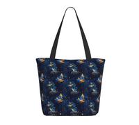 Borsa da viaggio da donna, da lavoro, leggera, con stampa di uccelli blu stellato, borsa a tracolla da infermiera, borsa da spiaggia da donna, grande borsa tote con cerniera