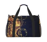 Borsa da viaggio da donna, motivo: nota musicale dorata, con stampa di stelle lucide, borsa da viaggio, accessori da viaggio, Nero , Taglia unica