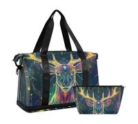 Borsa da viaggio da palestra con cervo astrologico colorato bohémien con borsa da toilette per yoga multifunzionale, Cervo astrologico tarocchi colorati bohémien, 1 size