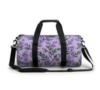 Borsa da viaggio da palestra con foglie viola lavanda e verde salvia, per donne e uomini, borsa da viaggio cilindrica con tracolla