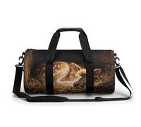 Borsa da viaggio da palestra con renna che dorme nel fienile, per donne e uomini, cilindrica, borsa da allenamento sportiva con tracolla